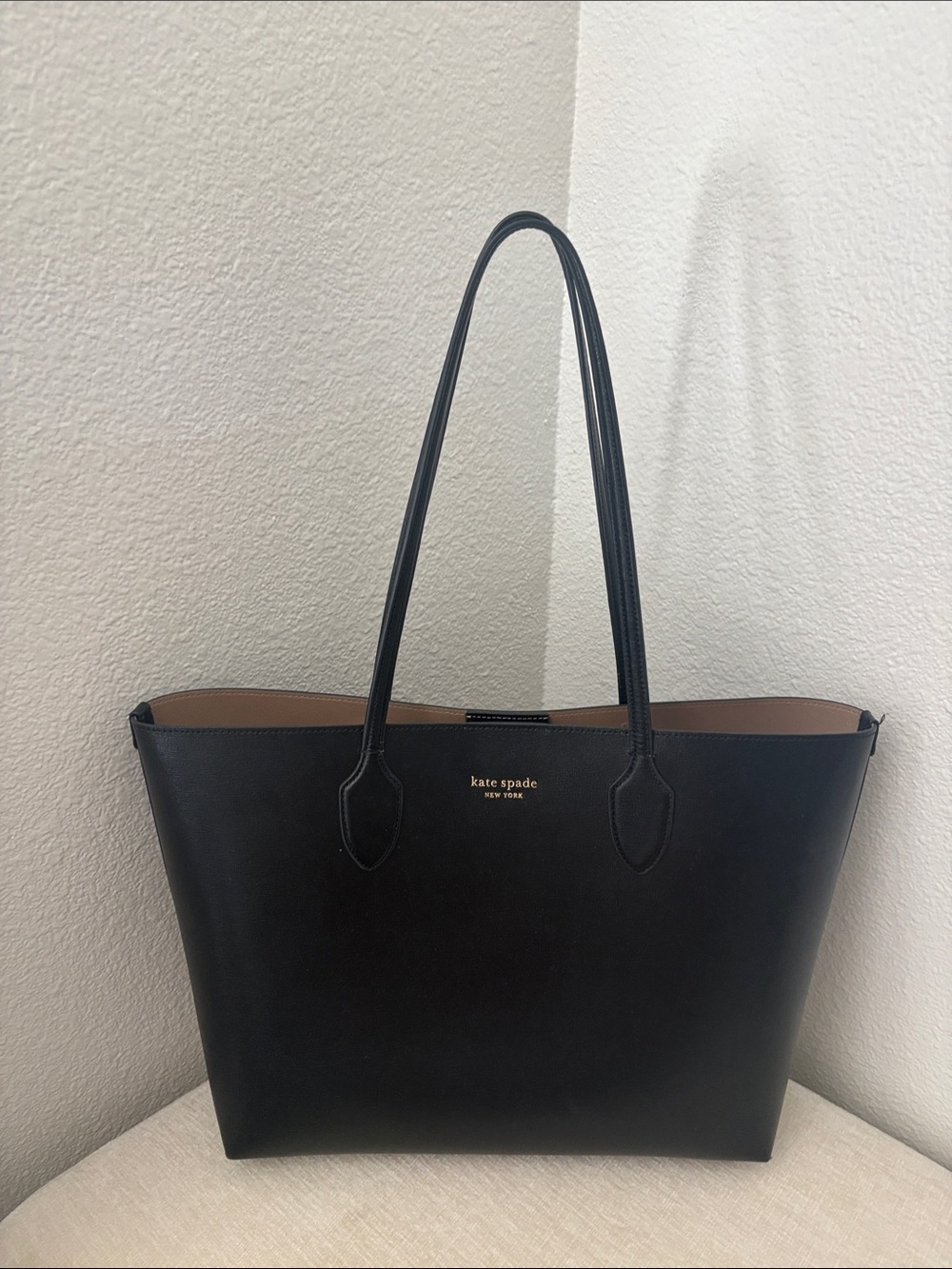 kate spade Black Leather Reversible Tote with Brown Interior